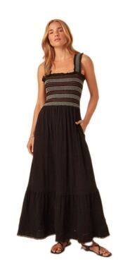 Nobodys Child Nap Dress Women Cotton Knit Smocked Bodice Wide Straps Black Sz 10